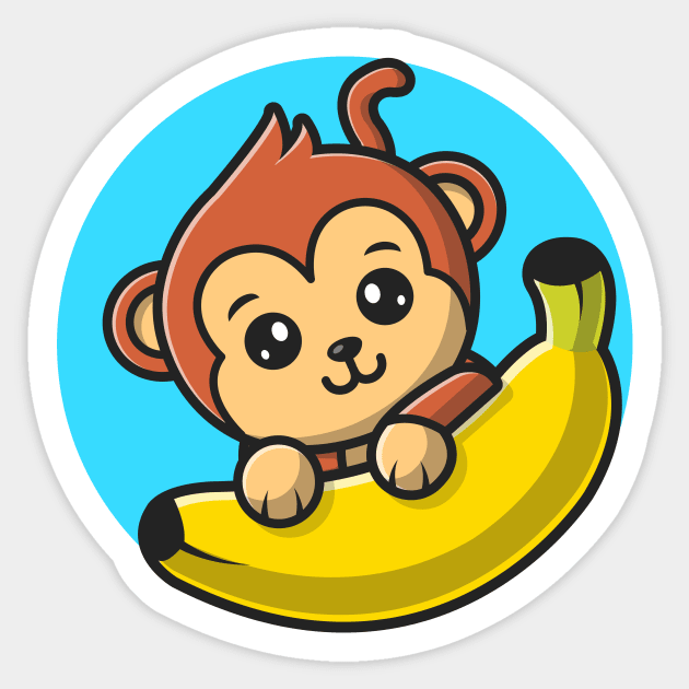 Cute Monkey Holding Banana Monkey Sticker TeePublic